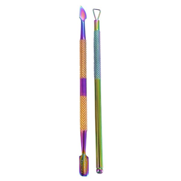 multi-colored cuticle pusher, cuticle pusher, stainless steel pusher