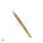 stainless steel gold color straight tweezer for eyelashes