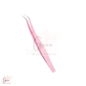 stainless steel curved shape pink color tweezer for eyelash