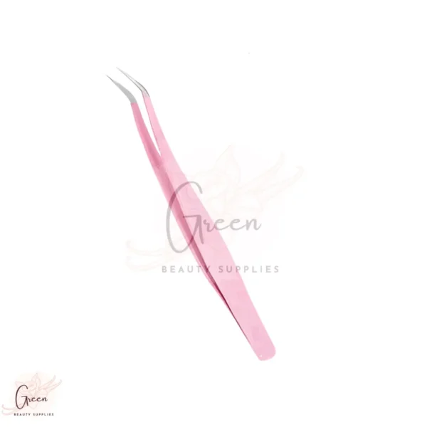 stainless steel curved shape pink color tweezer for eyelash