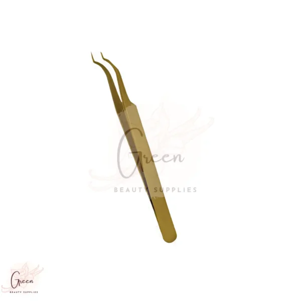 stainless steel curved shape golden color tweezer for eyelash