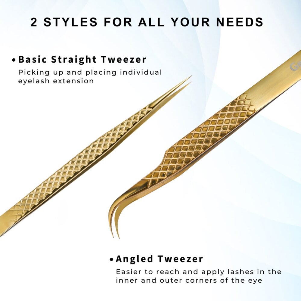 2 Pcs Stainless Steel Eyelash Tweezers - Image 3