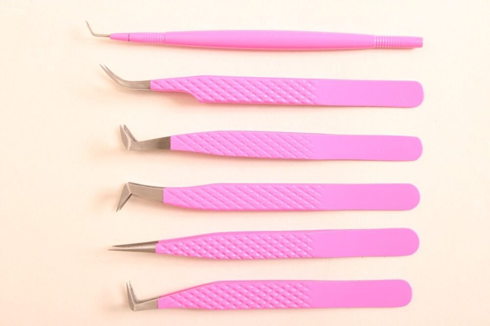 Stainless Steel 5 Pcs Eyelash Tweezers with Lash lift Tool - Image 2