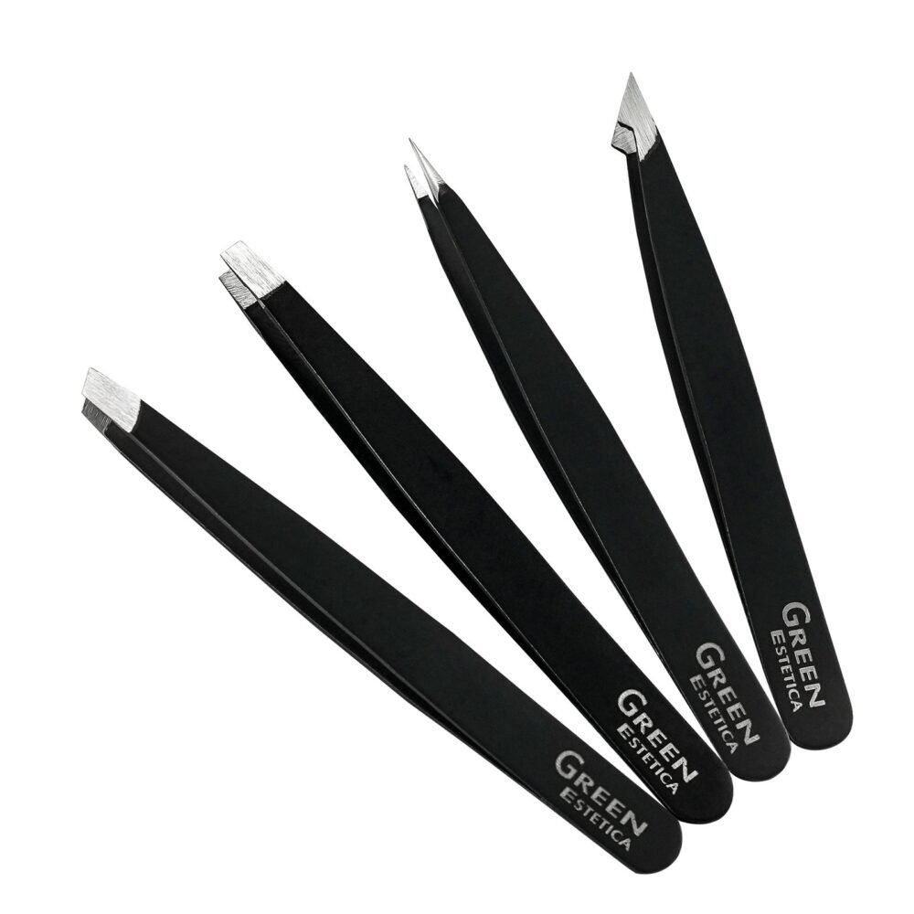 Black 4 Pcs Stainless Steel Eyebrow Tweezers - Image 2