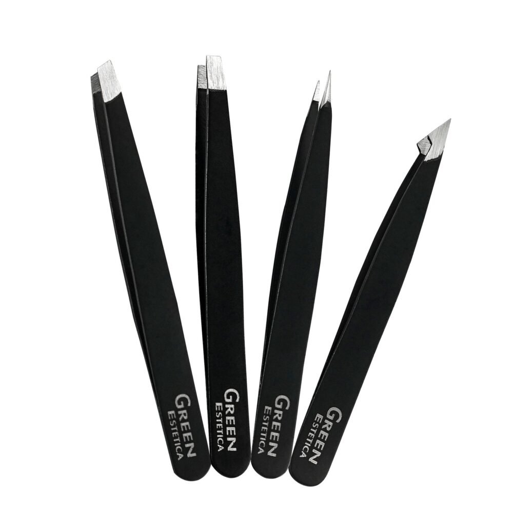 Black 4 Pcs Stainless Steel Eyebrow Tweezers