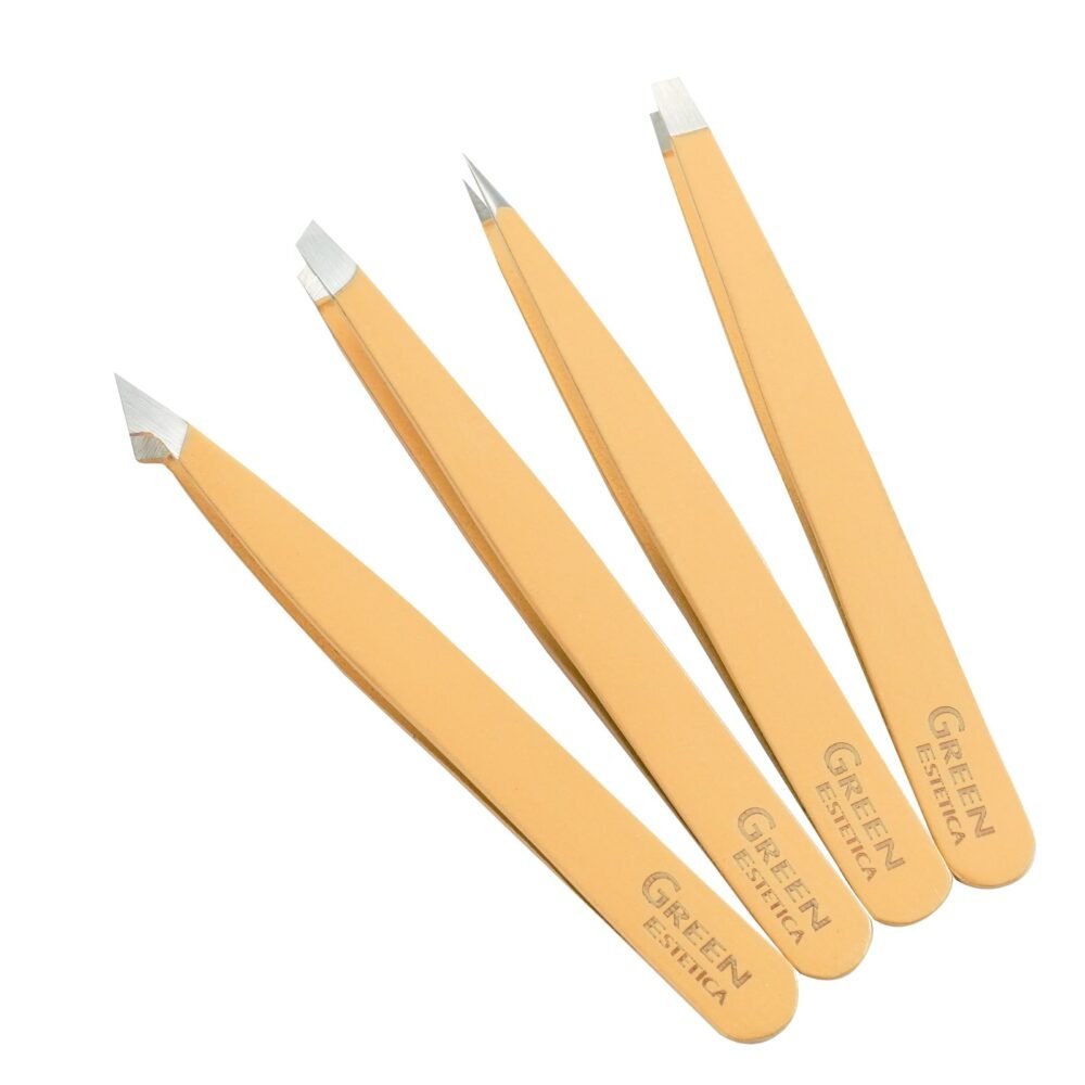 Golden 4 Pcs Stainless Steel Eyebrow Tweezers Set - Image 2