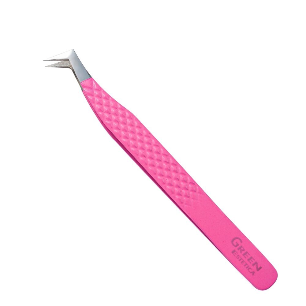 Precision Pink Stainless Steel Eyelash Tweezers - Image 2