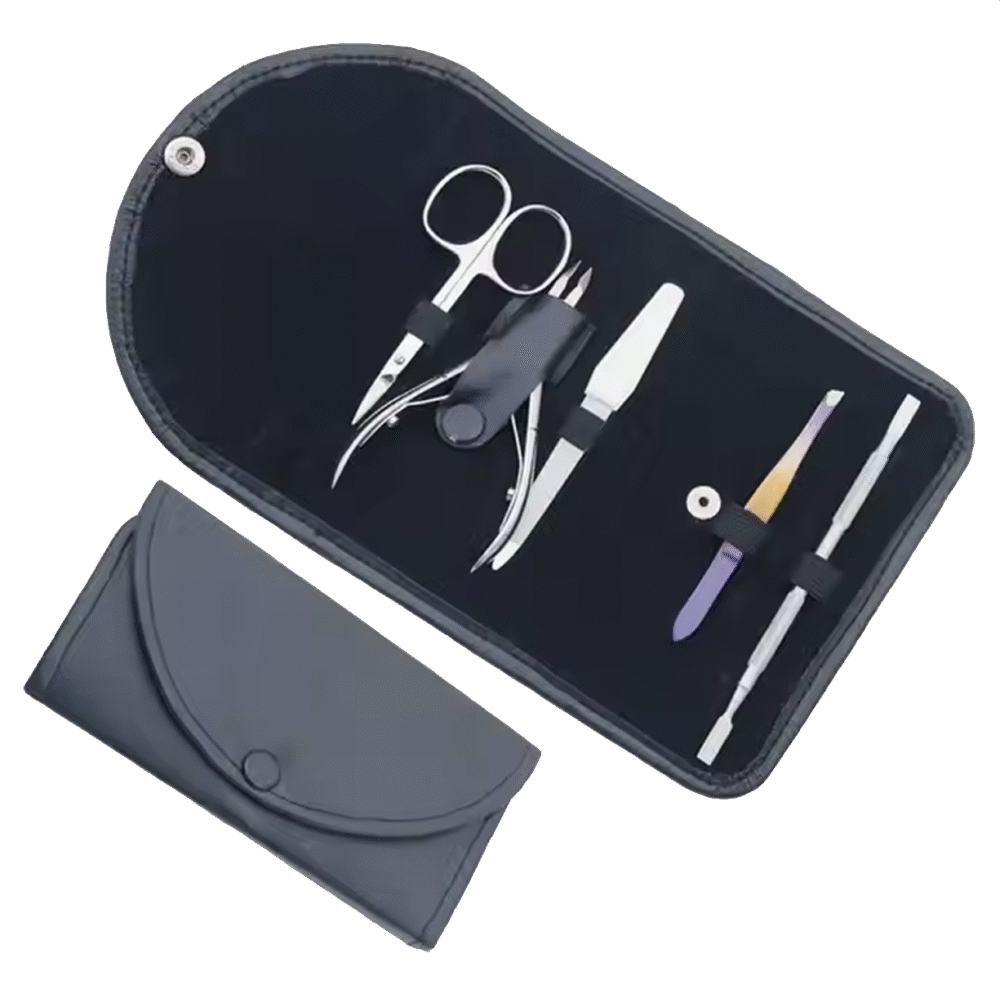 Sleek 5-Piece Everyday Grooming Kit – Black Foldable Clutch Case